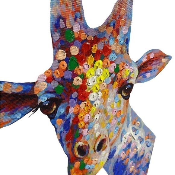 Colorful Giraffe Painting Print on Wrapped Canvas Pure White Background - Picture 5 of 11